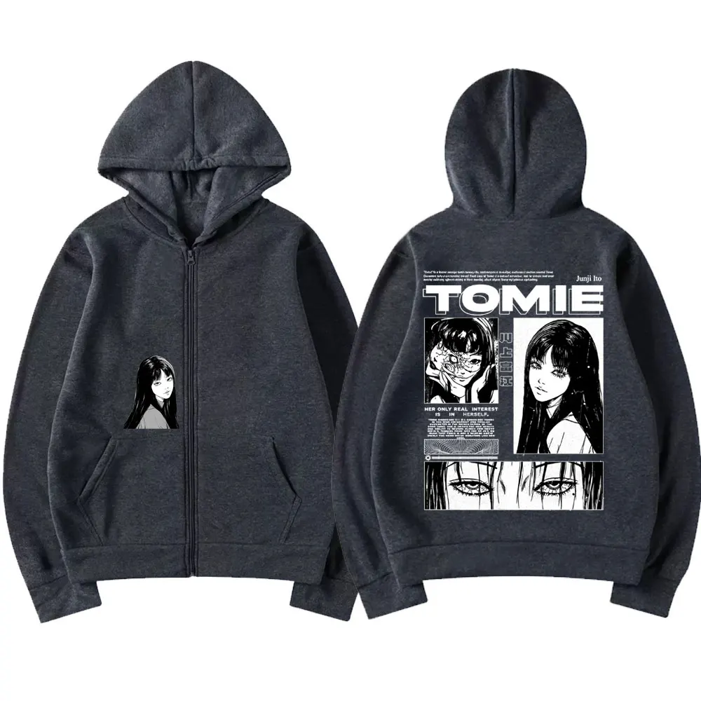 Anime Tomie Junji Ito Reißverschluss-Hoodie für Männer und Frauen, Fleece Manga Cosplay Zip-Up-Jacke, Unisex Horror Gothic Harajuku Zip-Up-Sweatshirt – Detail 4
