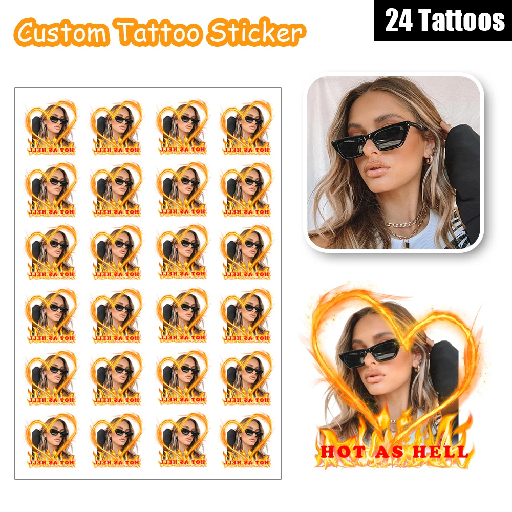 

24 Designs Yellow Flame Love Heart Hot As Hell Personalized Face Tattoos Custom Photo Party Tattoo Love Retro Party Wedding Gift