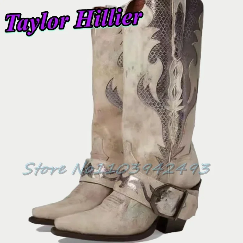 بيثون نمط الأحذية أشار تو بوتاس الصيف الخريف أحذية كاوبوي الانزلاق على Zapatos دي موهير قصيرة الرجعية حزام مشبك عالية الكعب #2