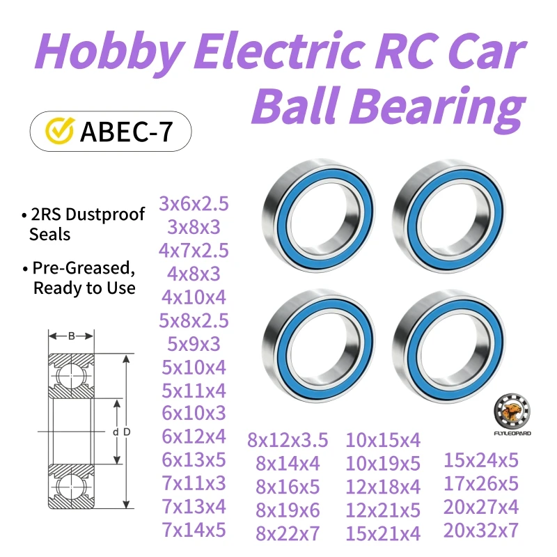 4Pcs Rubber Sealed Miniature Ball Bearings 3x6x2.5 5x10x4 5x11x4 6x12x4 8x22x7  7x14x5 12x18x4mm Bearing Kit