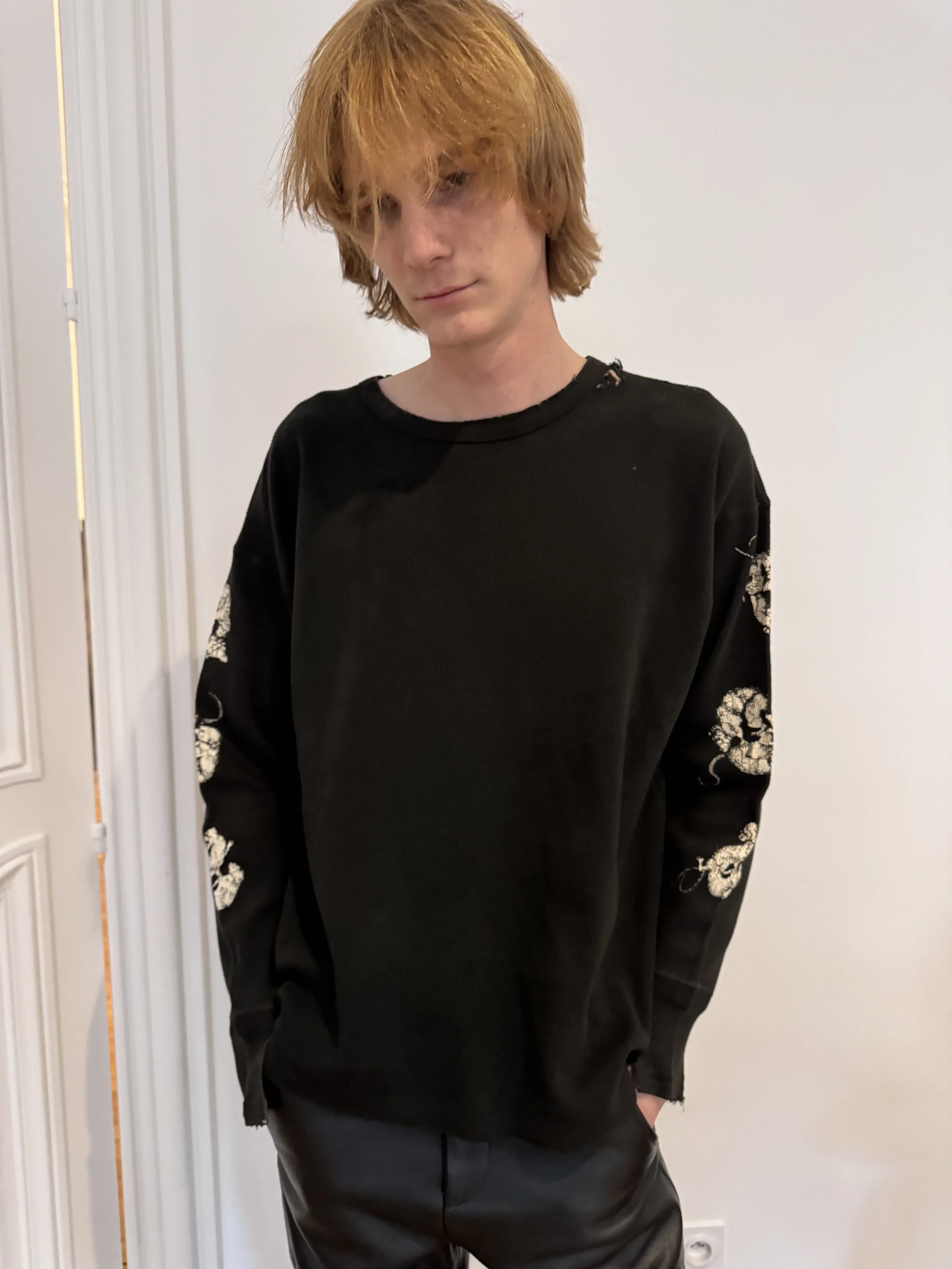 ER/D 25fw Mouse Chase Washed Old Waffle Long Sleeve T-Shirt