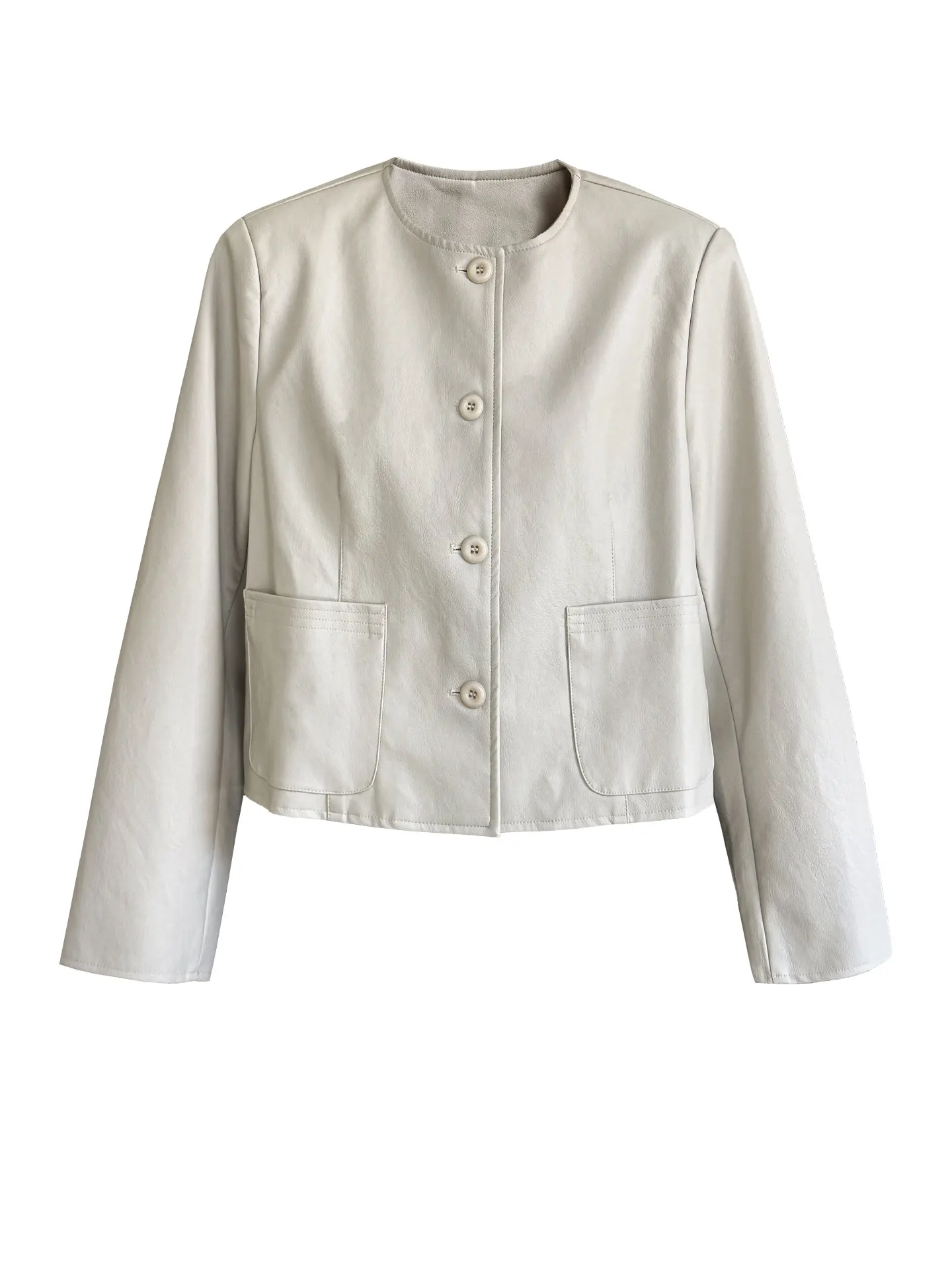 Modische einreihige kurze Lederjacke im koreanischen Stil für Damen, 25. Herbstneuheiten, klassische, vielseitige PU-Jacke