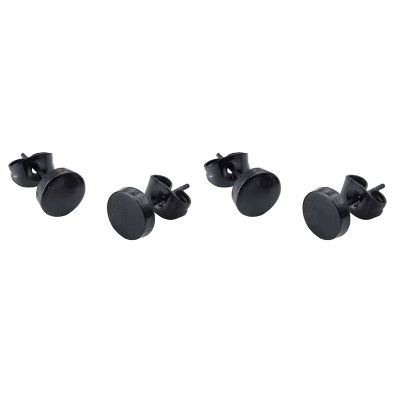 Jewelry Men's Earrings - 5Mm Round Ear Studs, 4Pcs (2 Pair) - Stainless Steel - For Men - Color Black - With Gift Bag