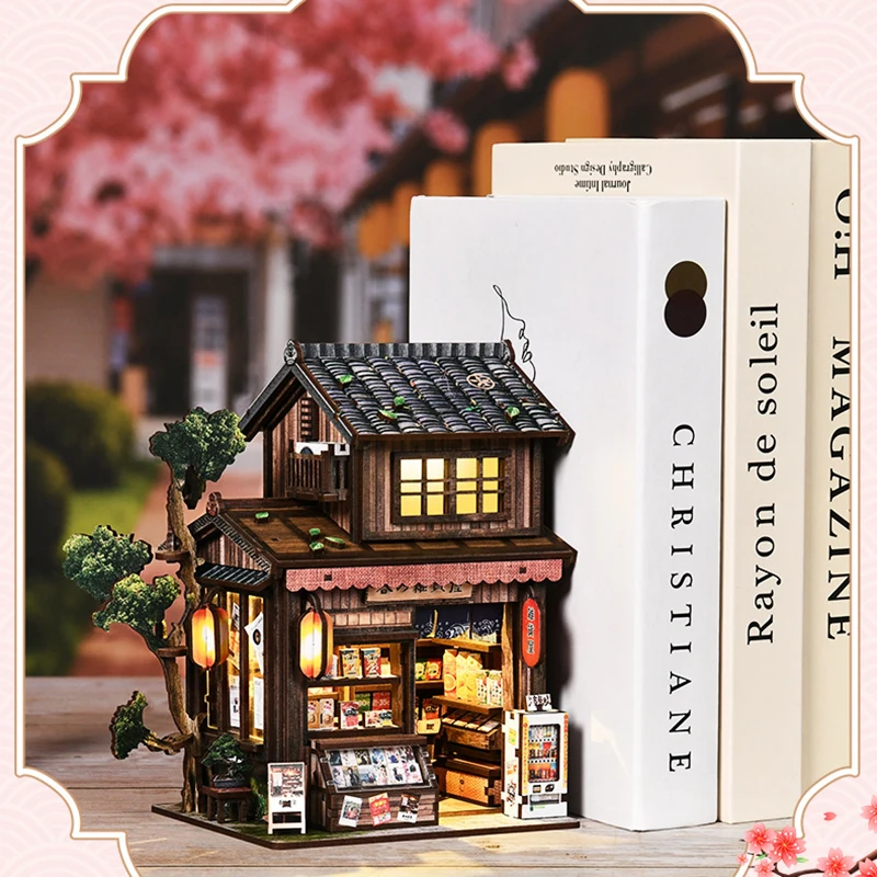 

Book Nook 3D Wooden Assembled Model Kasuga Grocery Store With Touch Led Light Bookshelf Japanese DOLL HOUSE night light gifts