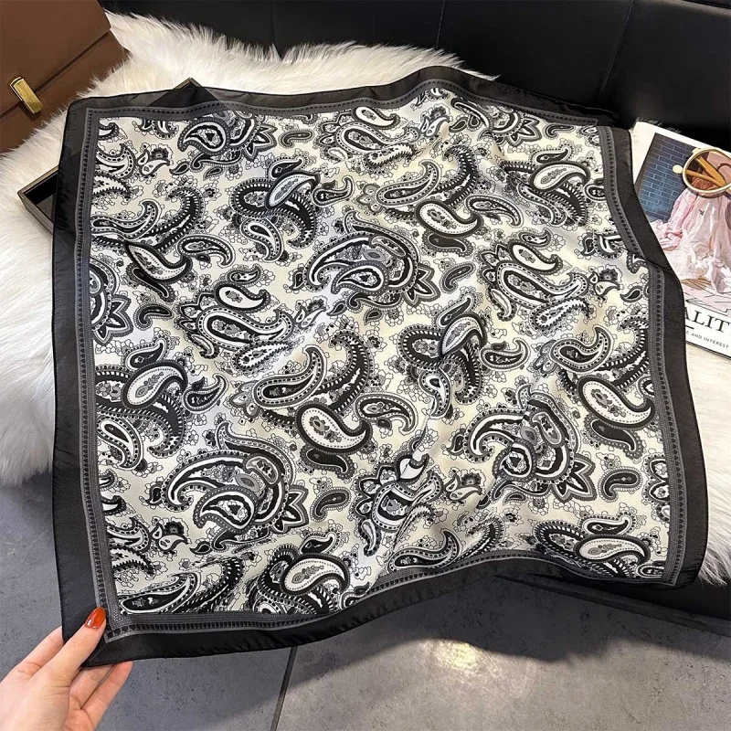 Luxury Satin Square Scarf Paisley Print Hairband Vintage Bandana Headband Neck Scarf for Women Multi-use Hair Wrap Bag Accessory view 5