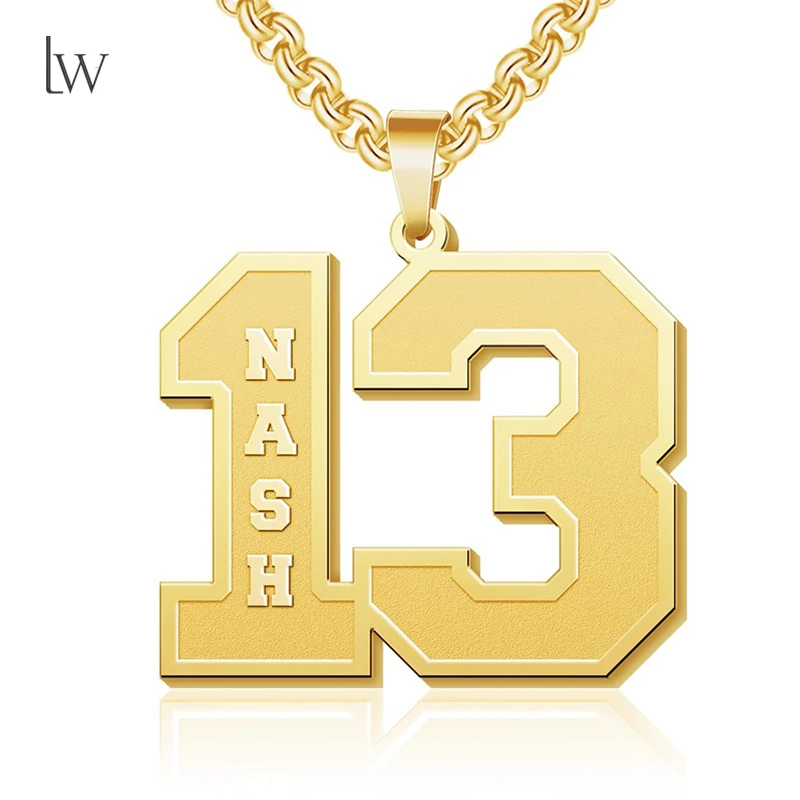

Custom Number Necklace for Men Football Baseball Athletes Jersey Numbers 00-99 with Name Personalized Stainless Steel Necklace
