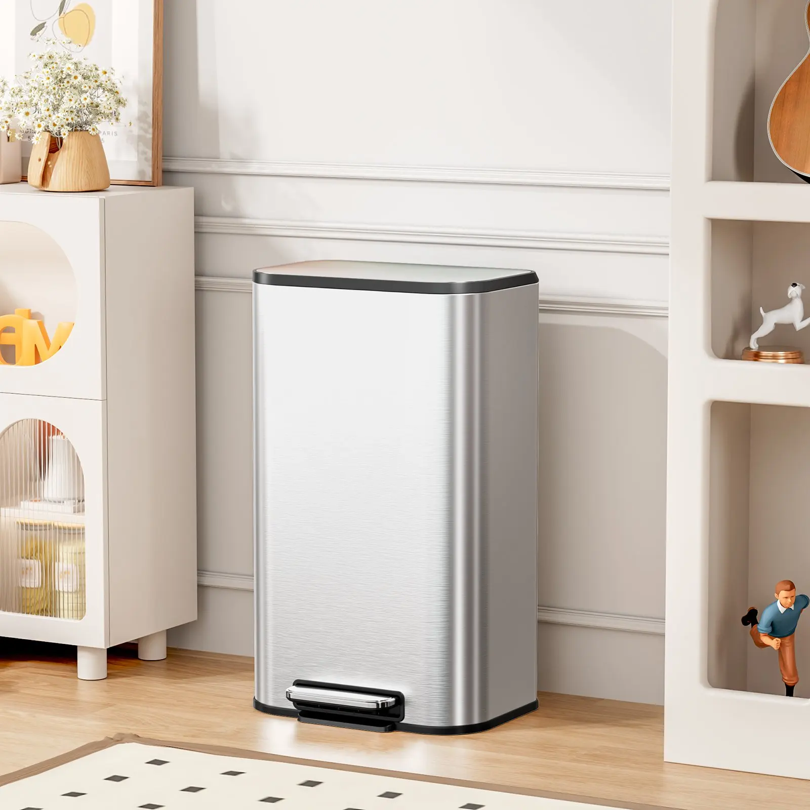 

Matte Stainless 50 Liter/13.2 Gallon Step Trash Can w/Inner Liner - Fingerprint, Resistant Finish Stainless Steel Garbage Can