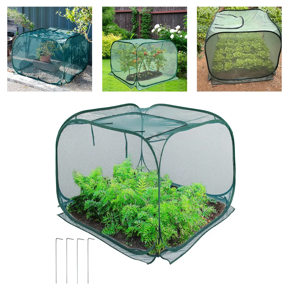 Mesh Garden Plant Protector Foldable Cover with 4 Ground Stakes Provides Weather and Pest Protection for Vegetables