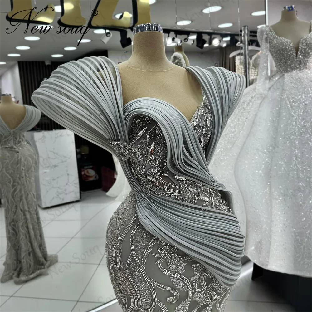 Robe de Soirée Sirène en Argent sur Mesure, Tenue Formelle à Col Transparent, Tenue de Cocktail Perlée, Design de Dubaï