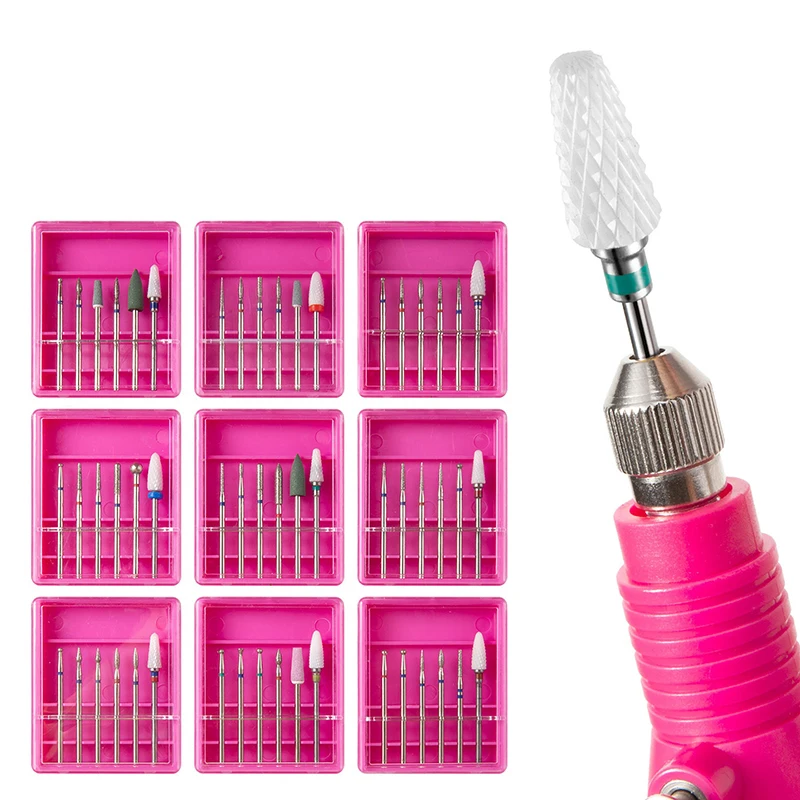 6pcs/box  Head Electric Manicure Set Nail Art Tools Quartz Diamond Sand Nail Files Drill Cuticle Polishing Bit Nail Grinding