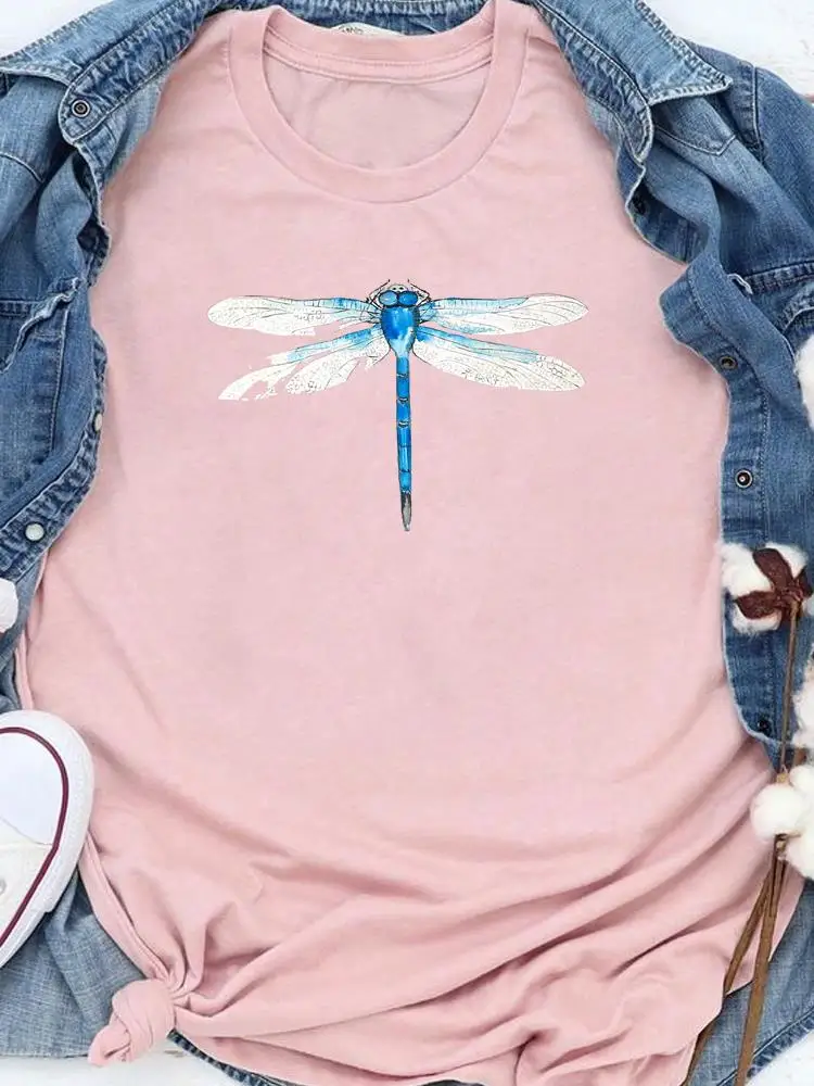 เสื้อยืดการ์ตูนเสื้อฤดูร้อน Tee ผู้หญิง Lady พิมพ์ Dandelion Dragonfly สไตล์น่ารักเสื้อผ้าแฟชั่นลำลองกราฟิก T Top