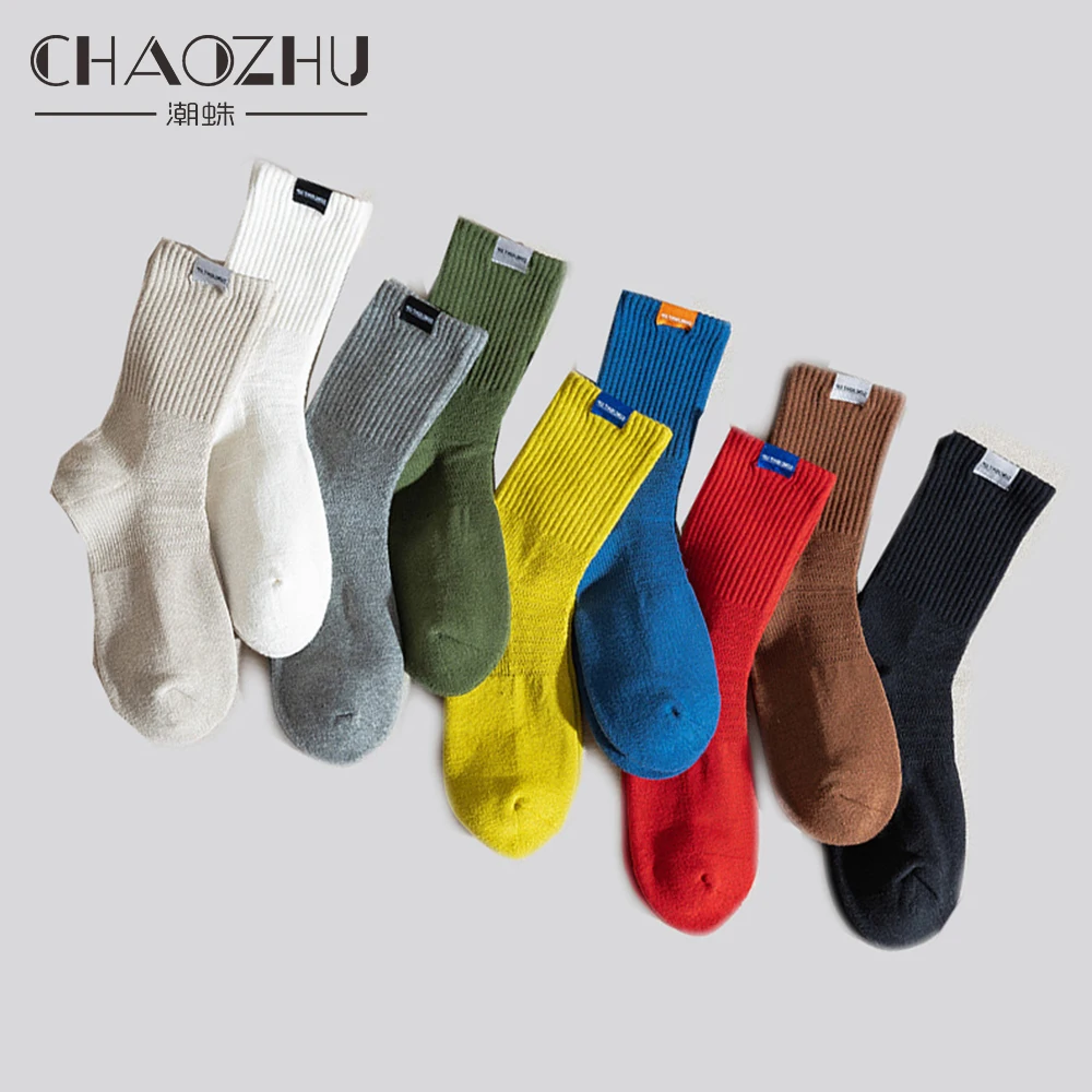 CHAOZHU Male Socks Terry Pile Outdoor Athletics Hose Thicken Fashion Label Crew Solid Colors Rib Stretch Men\'s Long Socks