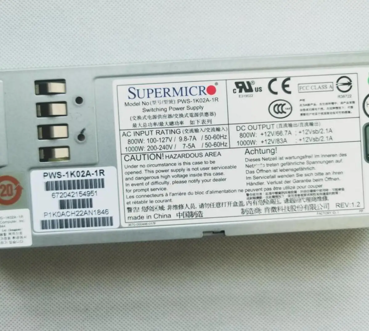 Imagem -02 - Fonte de Alimentação para Supermicro Pws1k02a-1r 1u 1000w Ultra X10dru 1u 2u 80 Mais Platinum Hot Swap