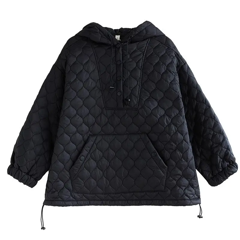 2023 Autumn/Winter Sweatshirt Cotton Coat Korean Loose Fashion Casual Pullover Versatile Hooded Quilted Jacket For Women Z3469