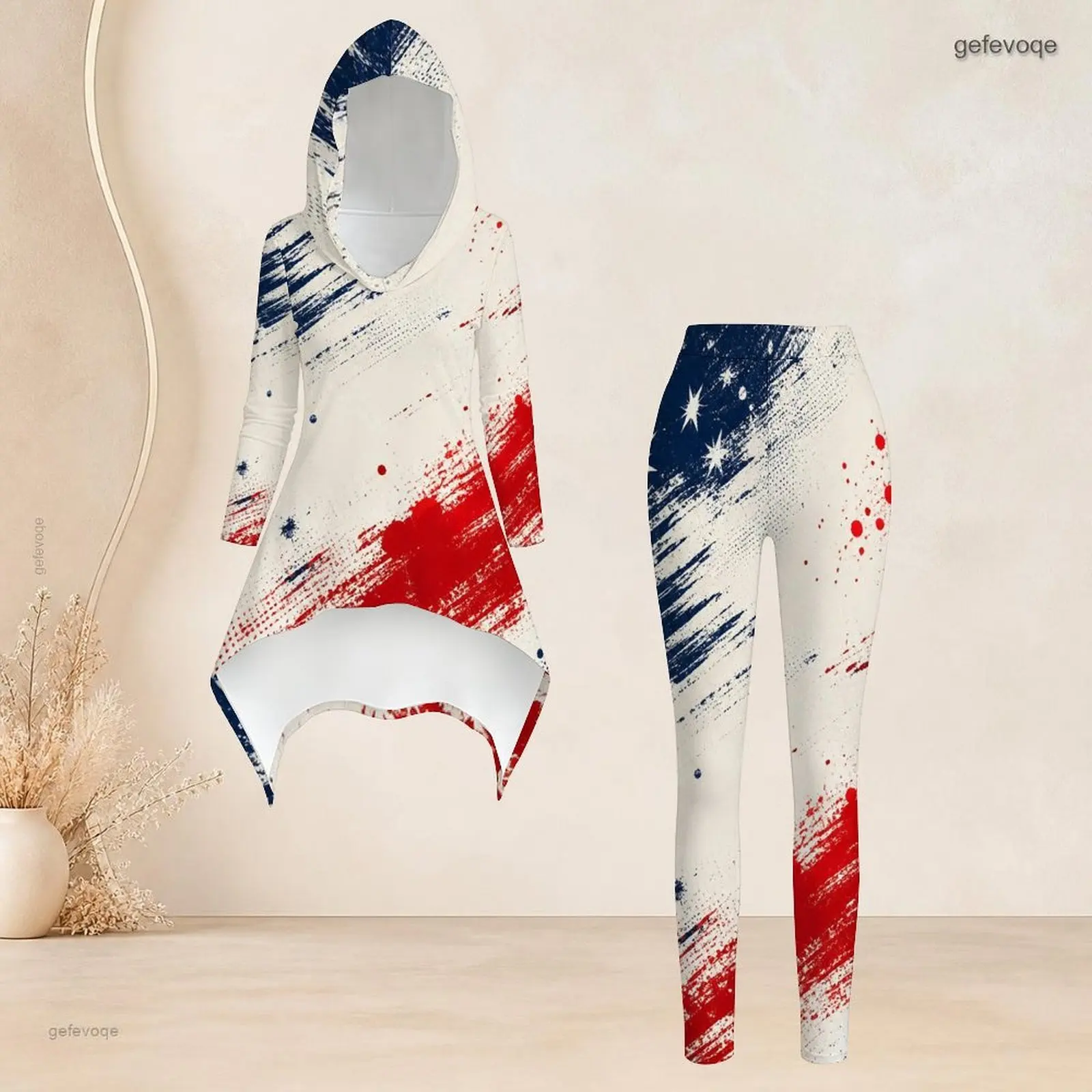 Fashion Women Casual 2 Piece Set Hooded Long Sleeve Hi Lo Asymmetrical Tunic Top Matching High Waist Slim Leggings T Daily Suit - view 2