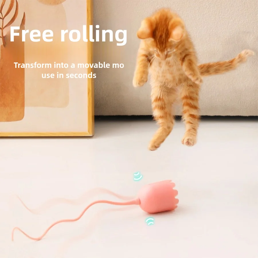 Intelligent little magic tail cat teasing stick with automatic rotation, cat teasing ball, self entertaining cat toy