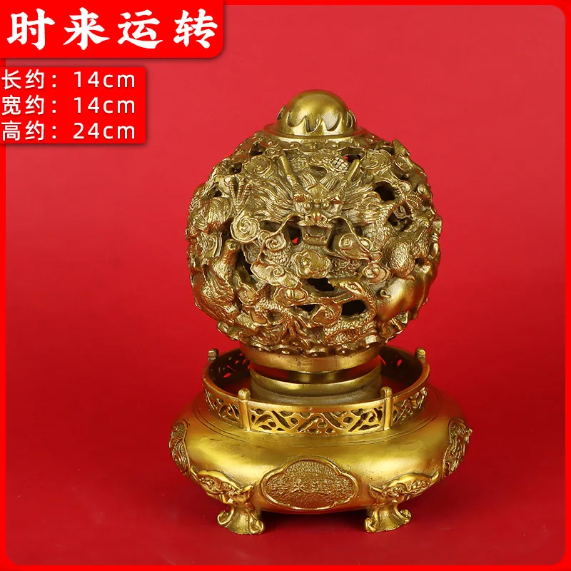 

Pure Copper Fortune Turning Nine-turn Universe Qinglong Cauldron Home Entrance Living Room Office Desktop Decoration Di