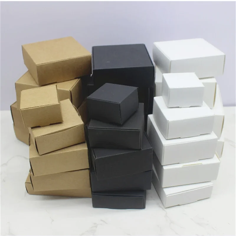 10pcs handmade gift packaging with multiple sizes, white kraft paper, black box, Christmas packaging, packaging box