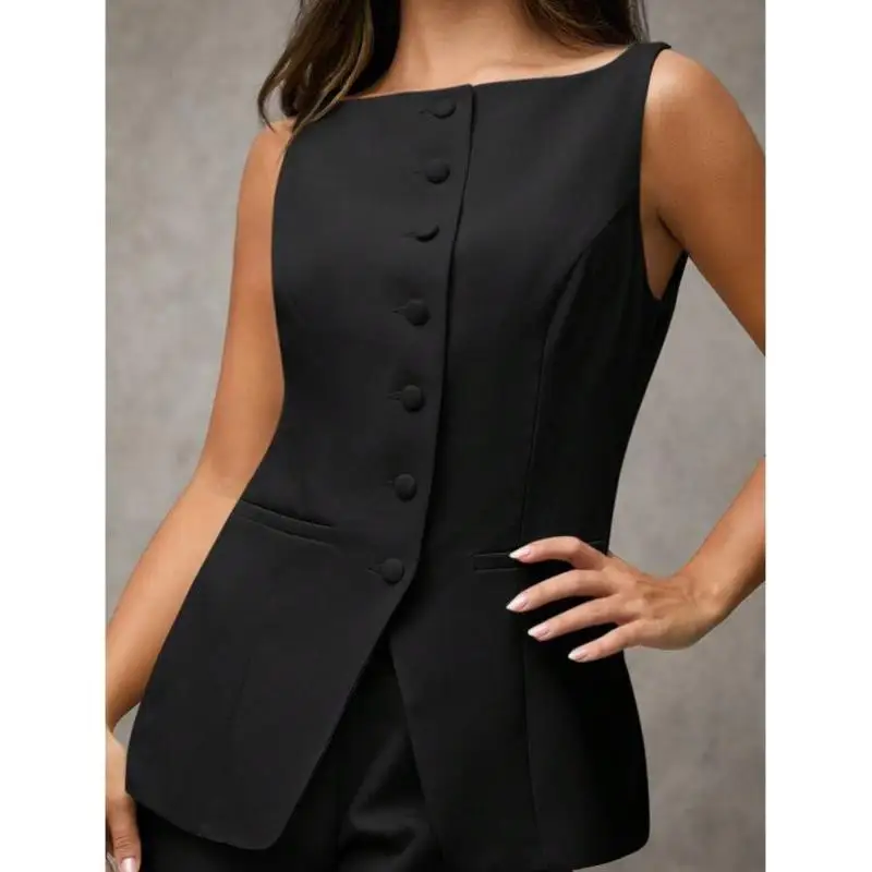 

Women's Color round Ne Single Button Vest Set New Arrival N 995 I 62978 Casual Sportswear Autumn Seven Sve Length