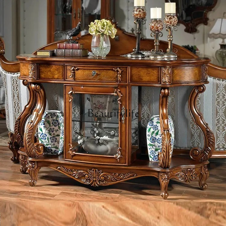 TQH European Style Solid Wood Entryway Wine Cabinet Wall-Mounted Entryway Table American