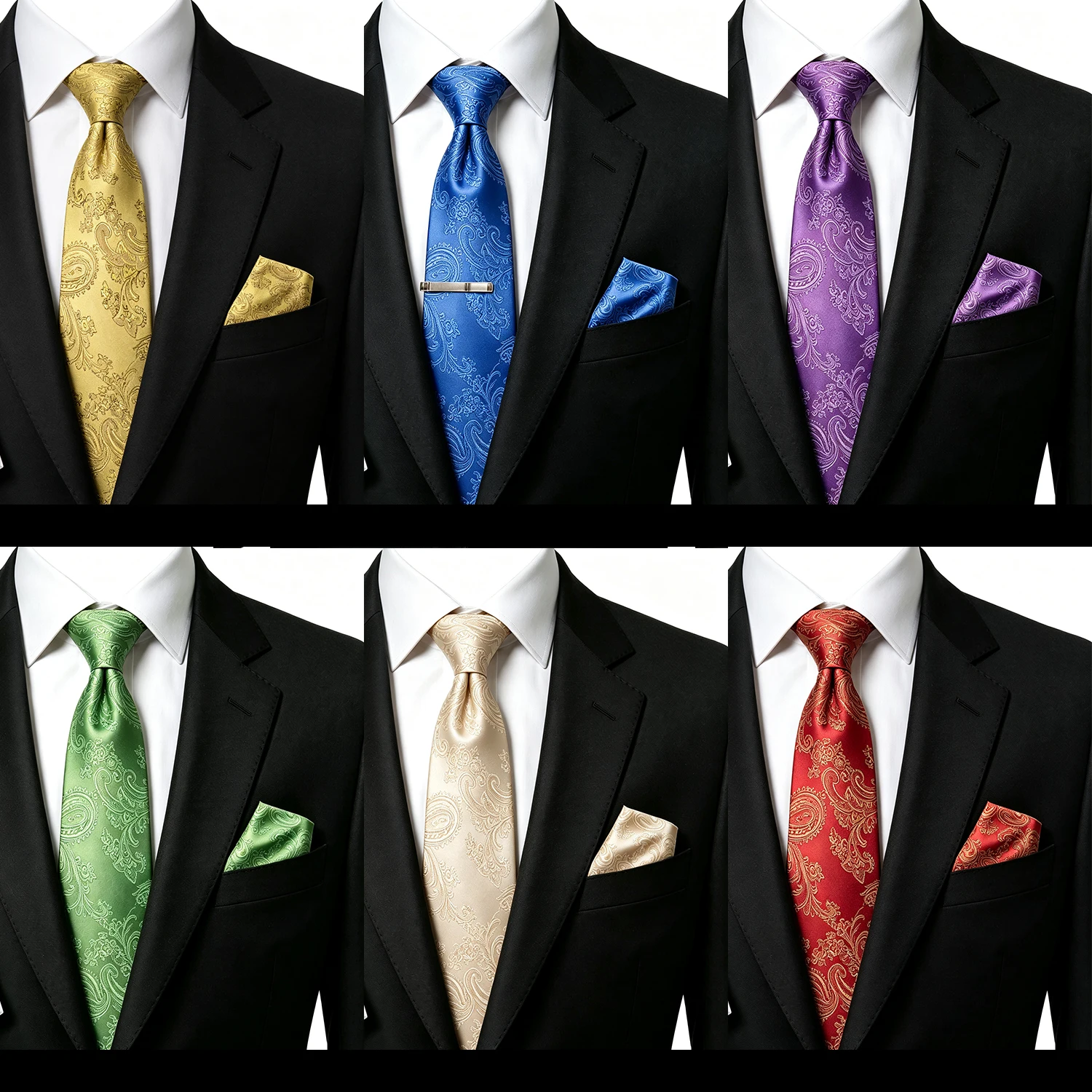 Conjunto de pañuelo y corbata de jacquard con diseño de paisley en rojo y morado para hombre, 20 colores, tejido jacquard, adecuado para bodas, regalo para hombre