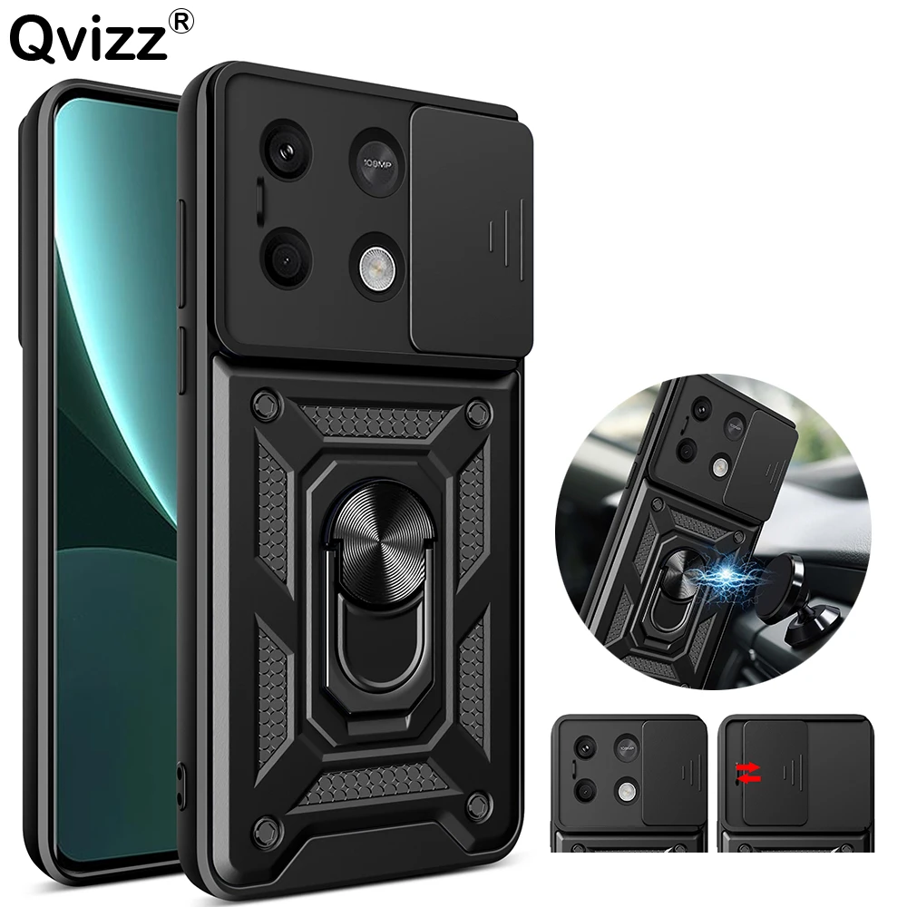 

Case for Xiaomi Redmi Note 13 Pro Slide Camera Car Magnetic Ring Holder Silicone Protection Phone Cover RedmiNote13Pro Coque