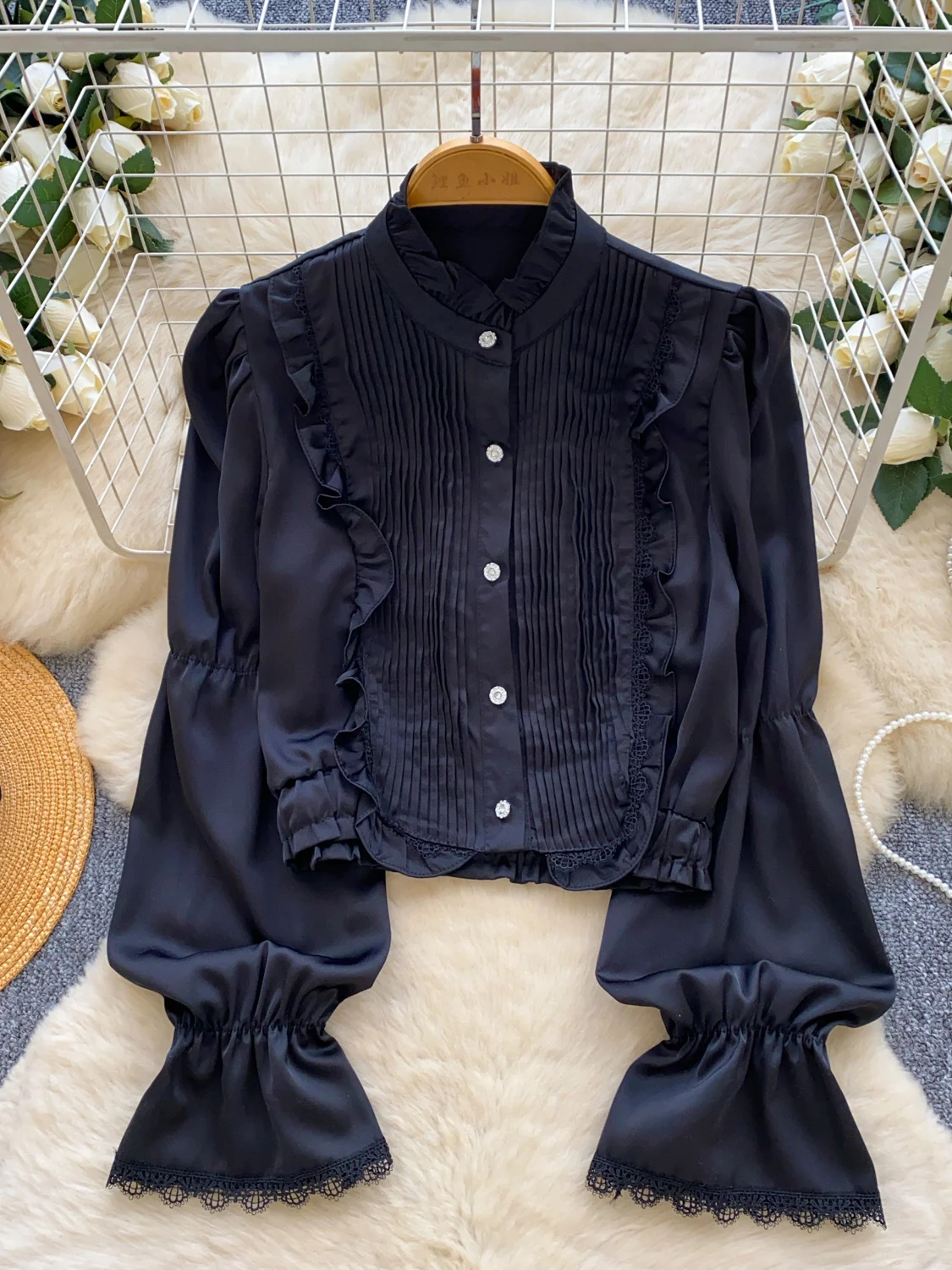 Ele Long Sve col noeud épissure irt femme polyvalent Chic haut luxe Sle Polyester fibre respirant