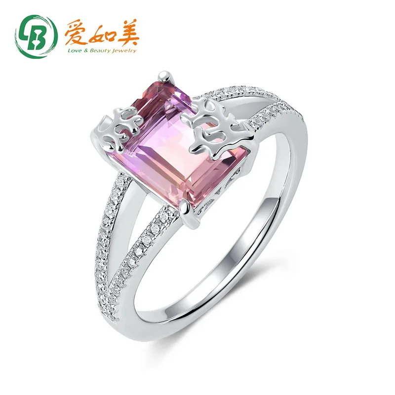 

Simple Geometric Amethyst Ring 18K Gold PT950 Platinum Silver Plated 7-layer Gold Natural Color Treasure Finger Ring