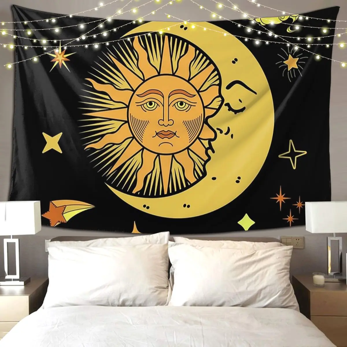 Sun And Moon Celestial Modern Vibrant Art Tapestry Art Wall Hanging Aesthetic Home Decoration Tapestries for Bedroom Dorm Room