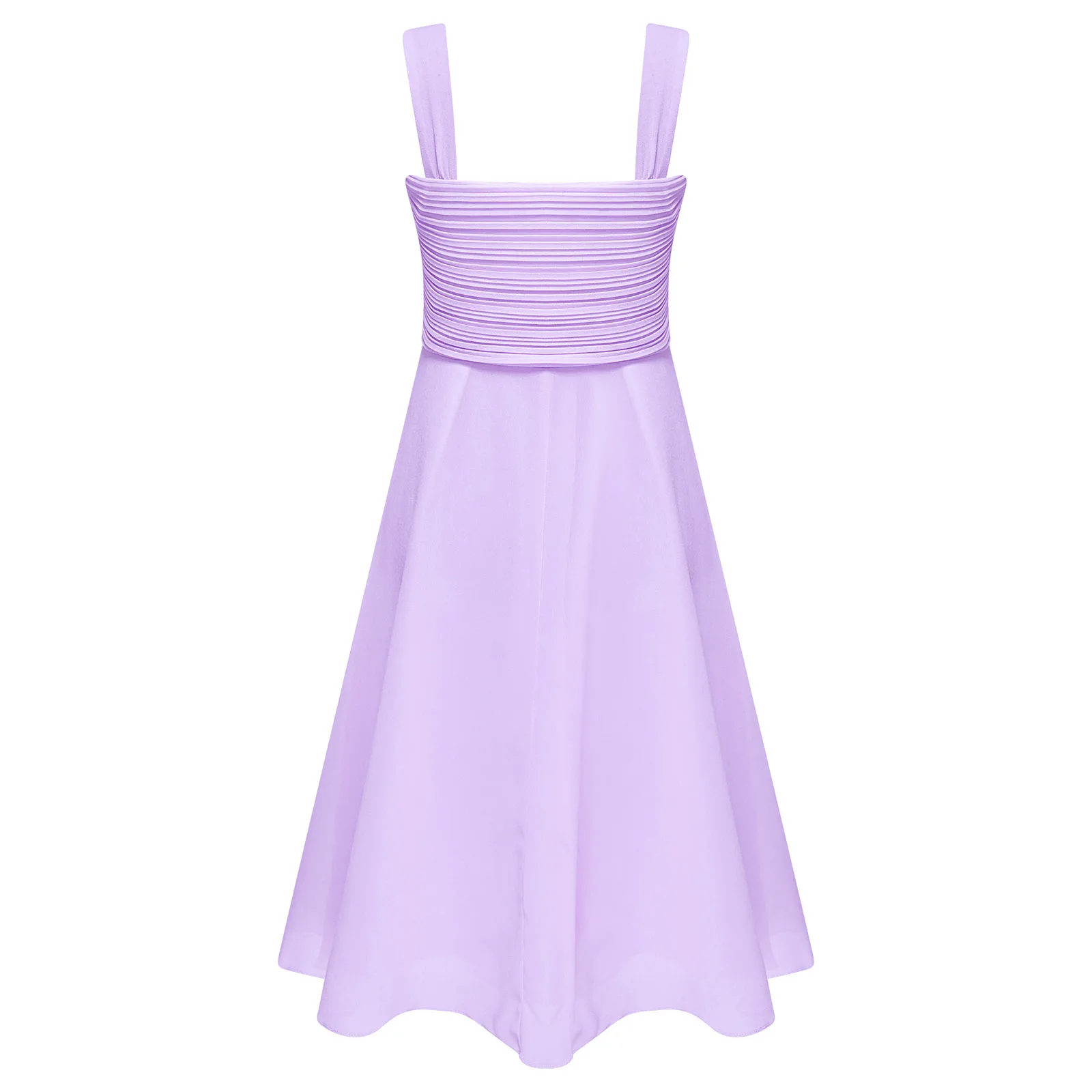Summer Fashion Flower Girls Dress Wedding Birthday Party Kids Chiffon Dress Sleeveless Ruched Bodice Elegant Princess Dress