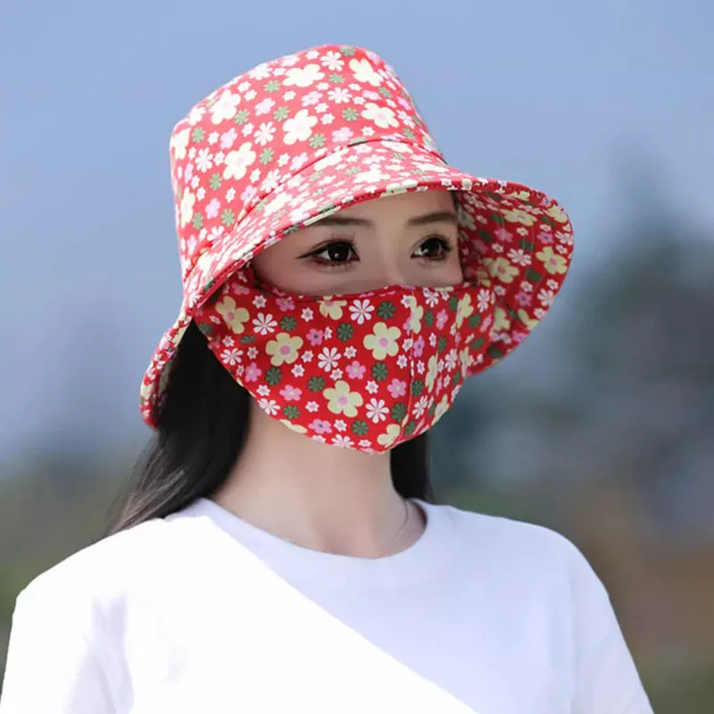 With Mask Agricultural Work Hat Fashion Wide Brim Bucket Hat Fisherman Hat Four Seasons Dust Mask Hat Tea Picking Cap Unisex