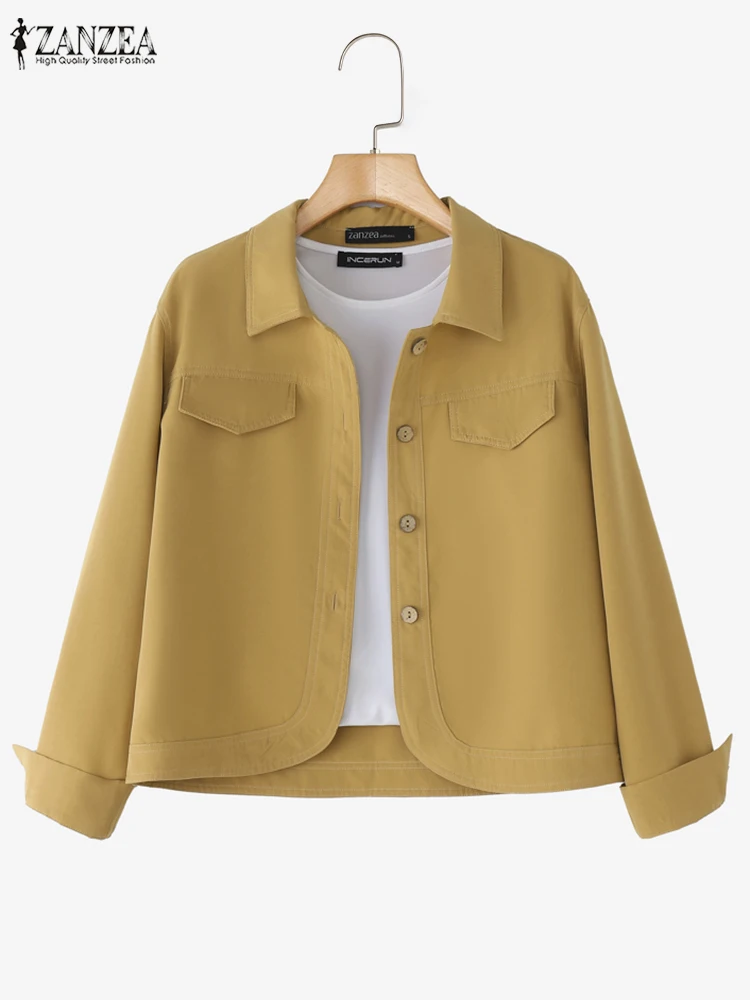 

ZANZEA Women Lapel Neck Long Sleeve Jackets Coats Solid Thin Tops Spring Outwears Female OL Work Shirt Button Up Chemise 2025