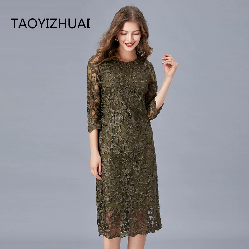 

Embroidery Lace Dress for Women European and American Fashion Fat Sister Temperament Versatile Dress Office Commuter Lace Skirt