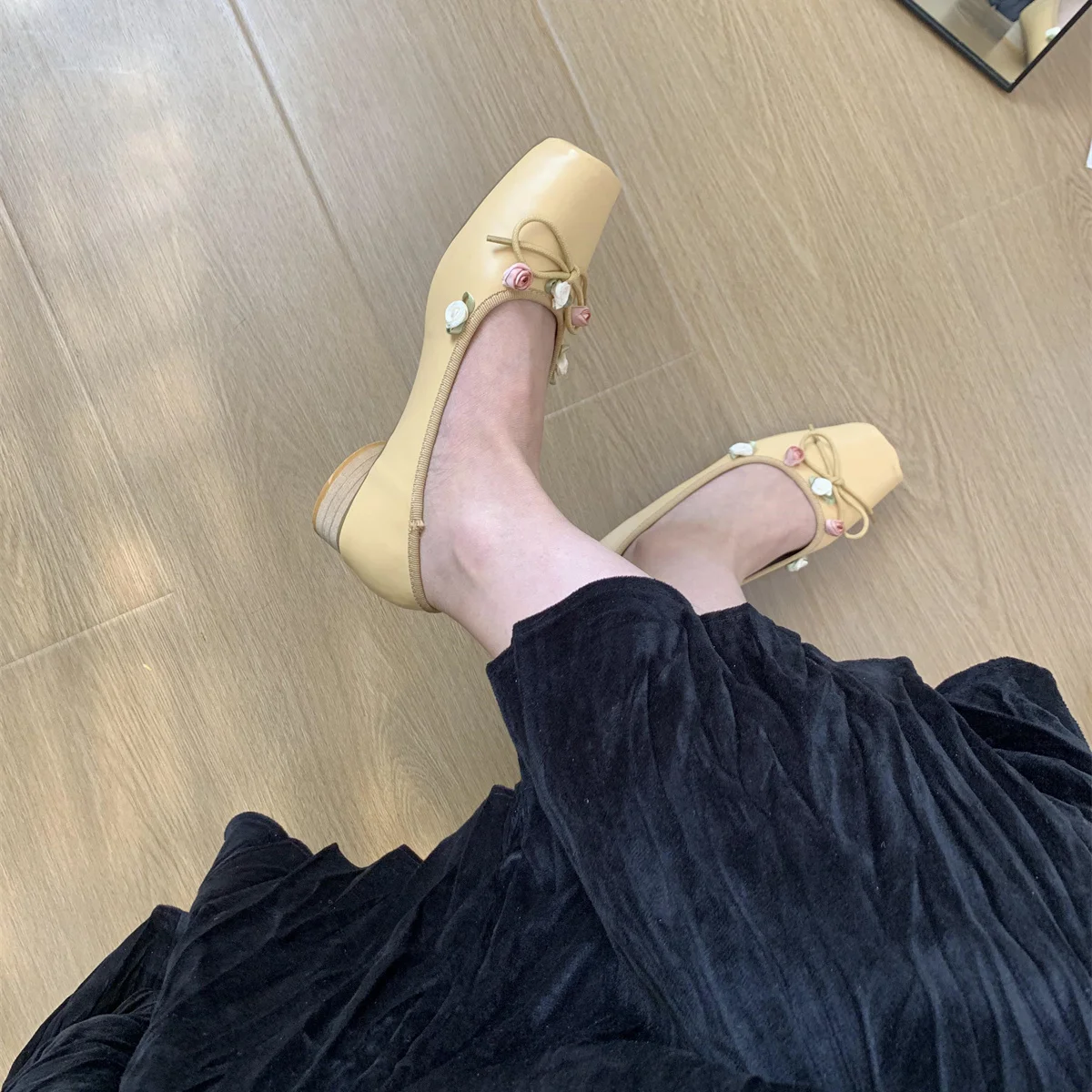 Ballerinas Woman 2024 Square Toe Low Heels Summer Shoes Ladies Female Footwear Elegant Ballet New Comfortable Dress Spring Flora