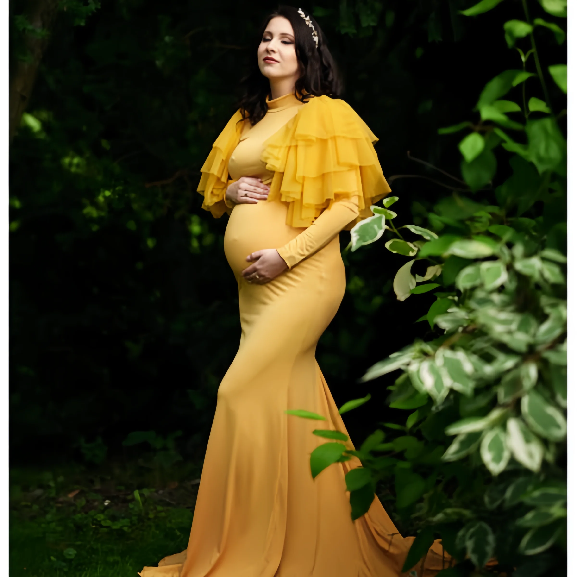 

Casual Yellow Maternity Photoshoot Dress Simple Mermaid Ruched Pregnancy Robes For Women Prom Dress Baby Shower