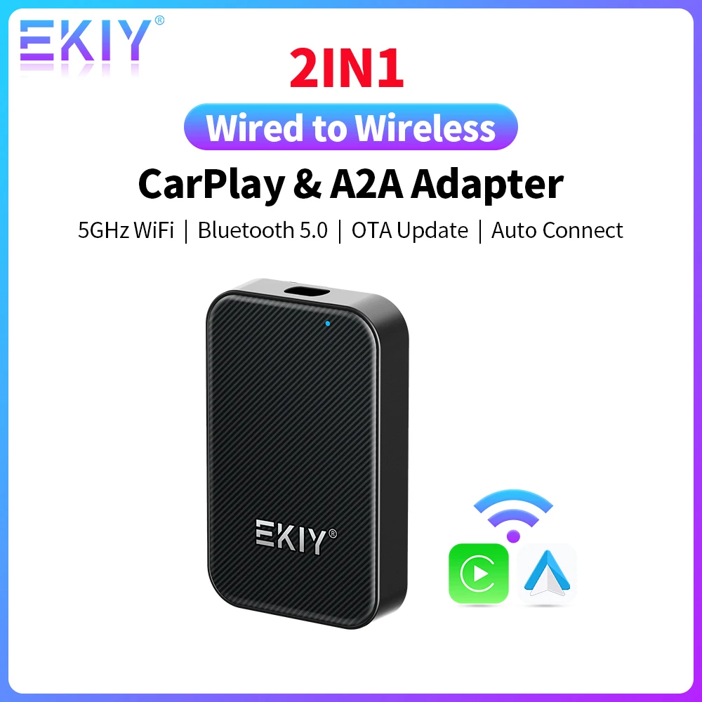 EKIY 2in1 Wireless A2A CarPlay Smart Ai Box Android Auto Adapter CarPlay Dongle For Car Has Wired CarPlay or Android Auto