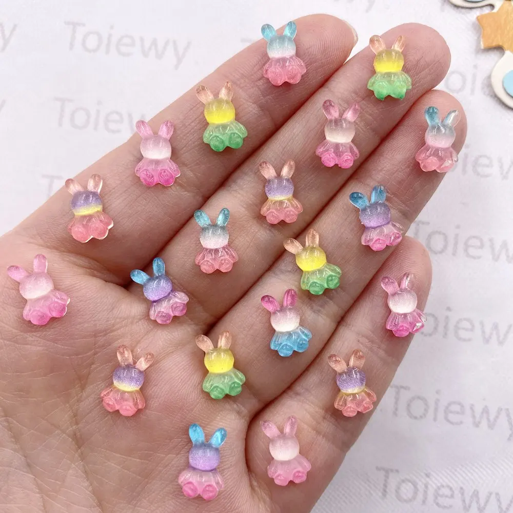50 pièces de mini lapins colorés en résine à dos plat, strass pour nail art, accessoires de décoration pour bijoux DIY, scrapbooking et artisanat