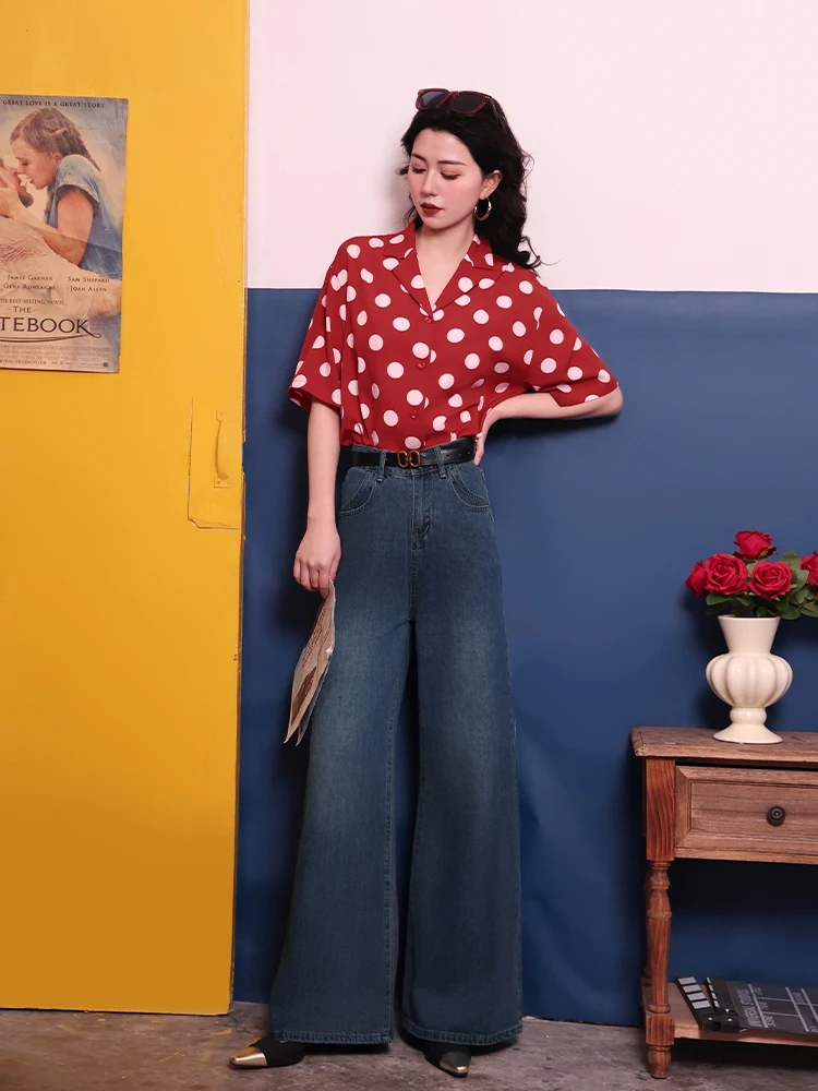 

High Waist Straight Leg Blue Jeans Women's plus Size Conceal Meat Slimming American Sle Autumn Spring Casual Zipper Jeans