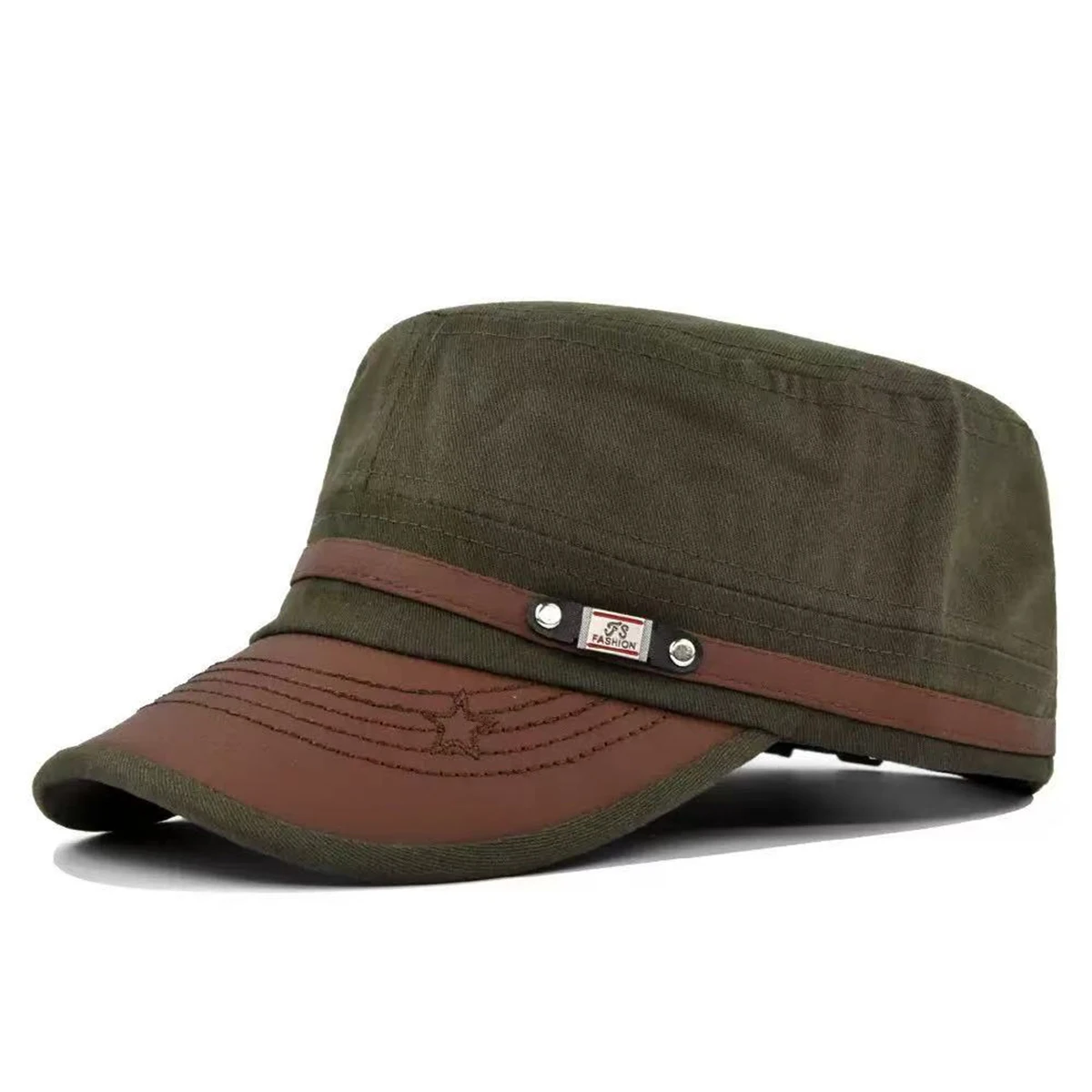 Unisex FS Pentagramm-Stickerei Militärmütze Frühling Herbst Outdoor Verstellbare Freizeithüte Herren Flat-Top-Kappen – Detail 5