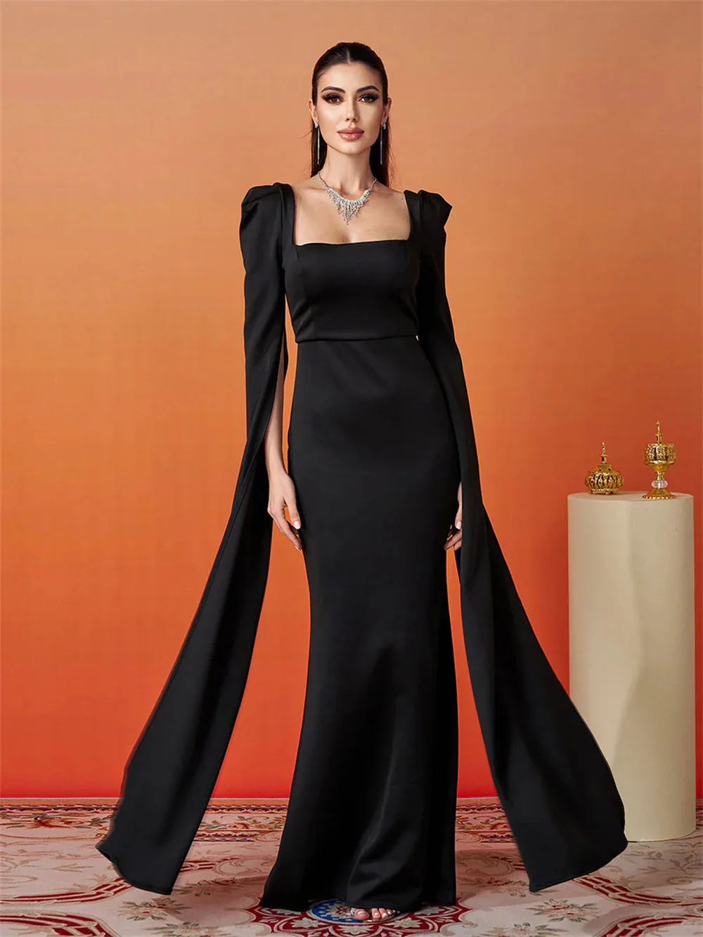 2025 Abiti da sera per occasioni formali speciali Collo quadrato Mezza manica arricciata Abiti da ballo a sirena Abiti formali per le donne