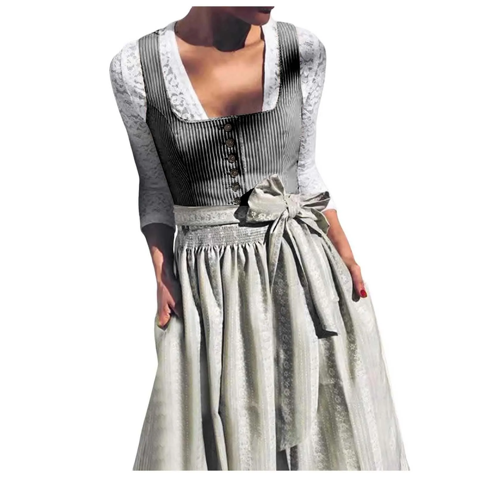 Germany Dress Dirndl Women'S Maxi Long Dresses Vestidos Bavarian Beer Festival Traditional European Costume Party Maid Cosplay