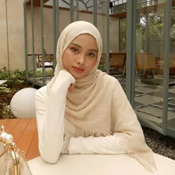 Plain Bamboo Cotton Hijab Scarves Women Solid Color Crinkle Turban Remove Edge Soft Cotton Premium Quality Hijab Shawl
