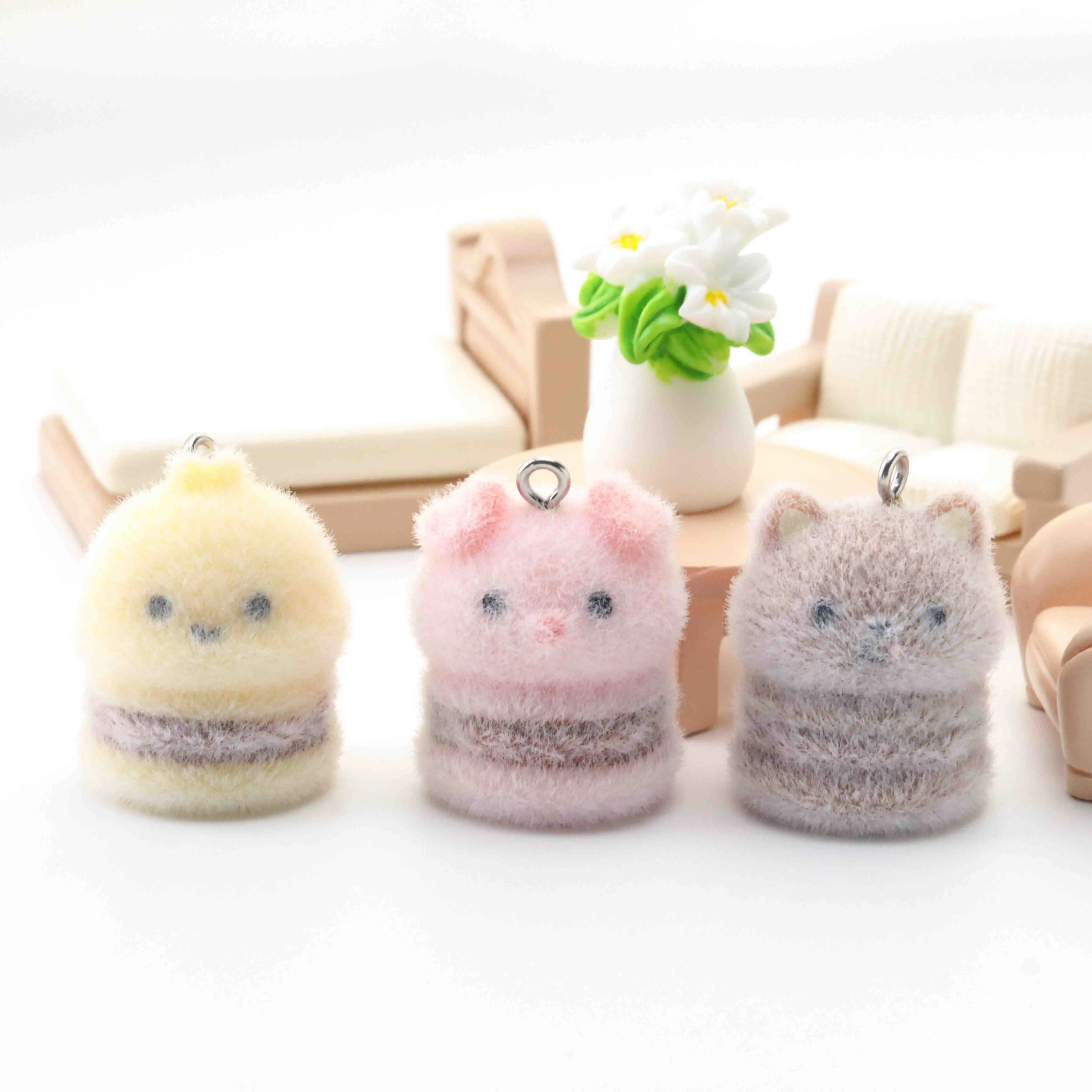 

10pcs Flocking Resin Puppy Chicken Pig Animal Can Be Used For DIY Key Chain Car Bag Pendant Jewelry Accessories