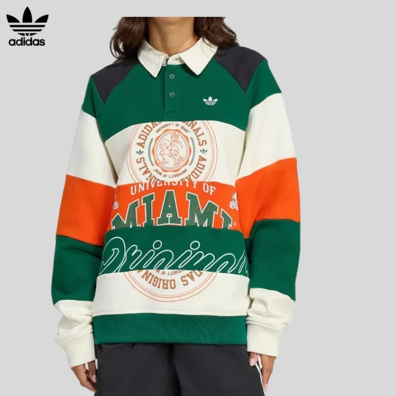 Adidas Vintage Tape Trim Crew Sweatshirt Retro Brand Detail Hip Hop Loose Outer LayerKF2329 1PCS