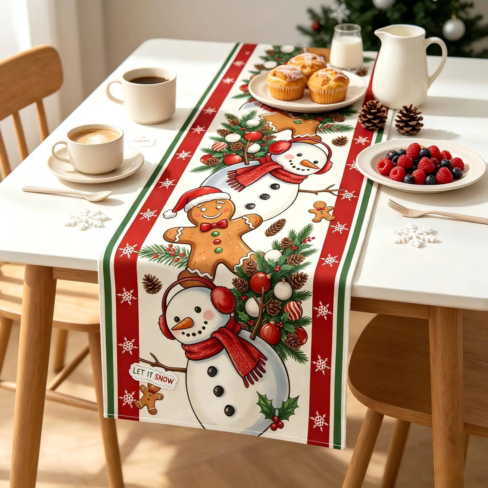 Christmas Table Runner Christmas Garland Polyester Table Cover Winter Xmas Table Decor Christmas Decoration for Home 2027
