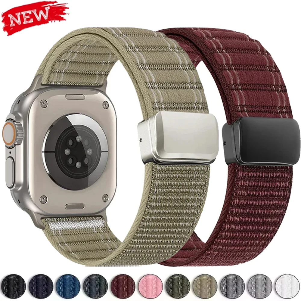 Magnetisches Nylon-Schlaufenarmband für Apple Watch Band Ultra 2 49mm 46mm 42mm 44mm 45mm 40 41mm Armband Iwatch Series 11 10 9 8 7 6 SE