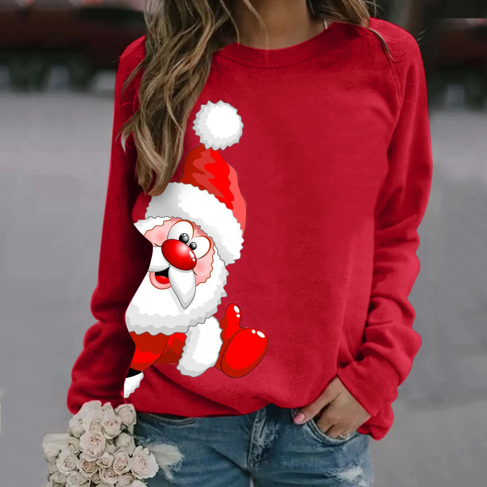 

Women's Sweatshirt Santa Claus Printed Hoodies Long Sleeve Top Casual Pullover Christmas Oversize T-Shirts Street Loose Sweater