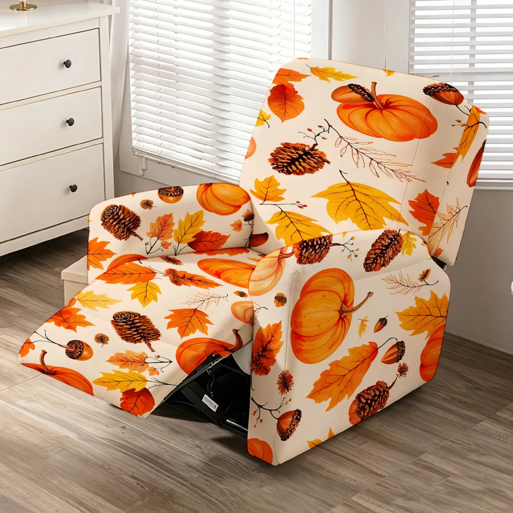 Fall Pumpkin Maple Leaf Pinecone Recliner Chair Cover Stretch Autumn Harvest Recliner Slipcover Elastic Sofa Protector