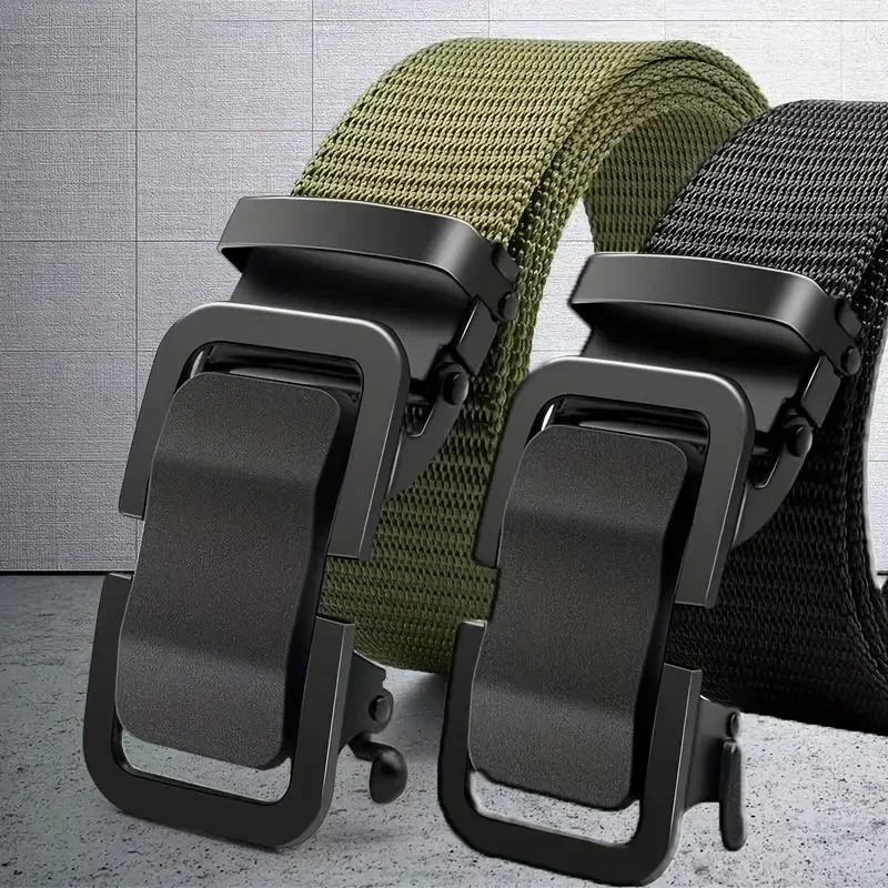 2pcs Mens Tactical Automatic Buckle Belt - Quick-Drying Polyester Waistband, Iron Buckle, Ideal for Outdoor Leisure, Sports, and