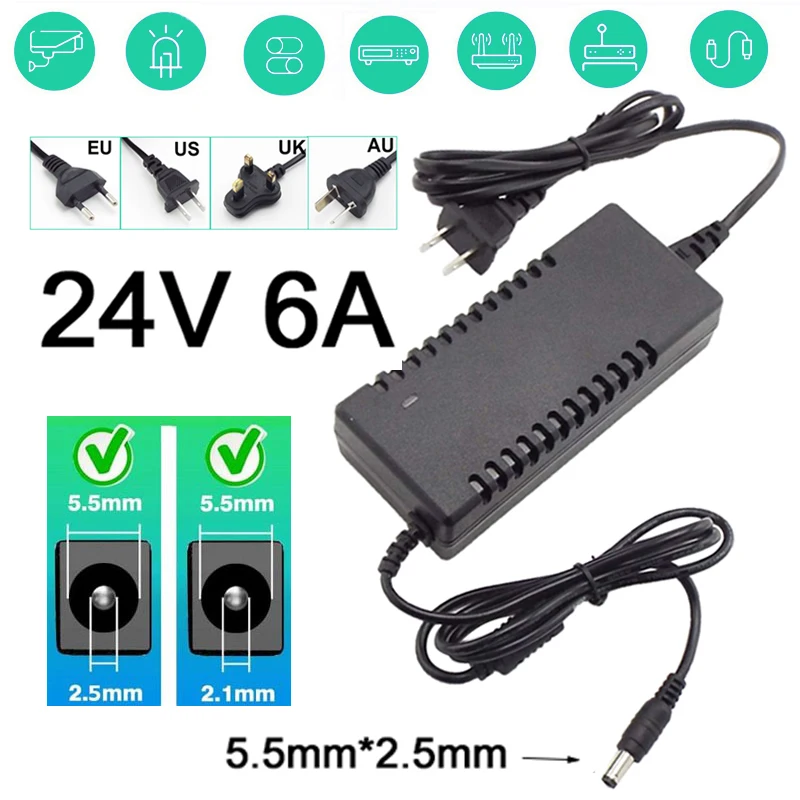 24Volt Universal AC 110V 220V to DC 24V 6A Adapter Power Supply Converter Charger Switch LED Strips Light CCTV Router C6